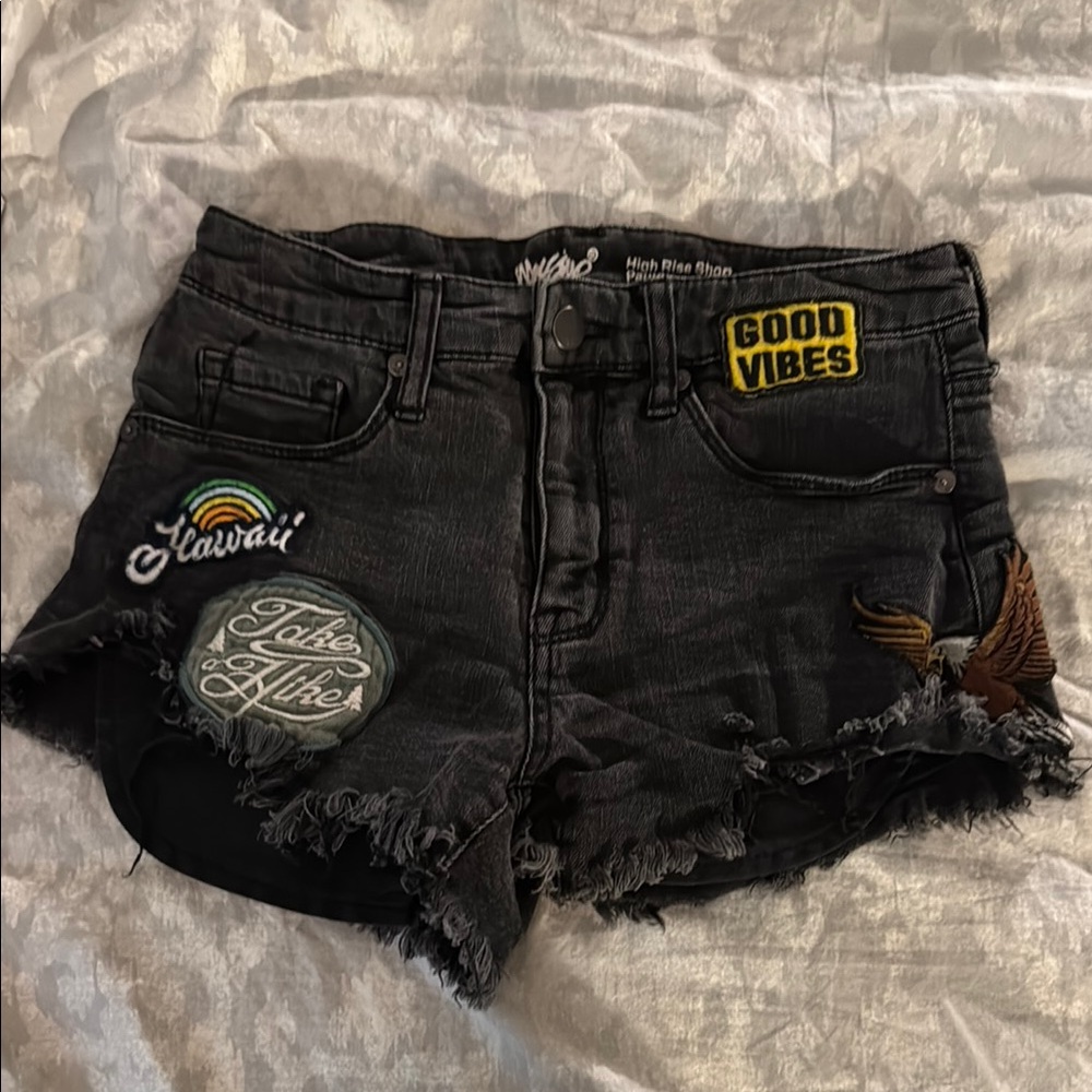 Mossimo Black High Waist Denim Short Shorts with Patches